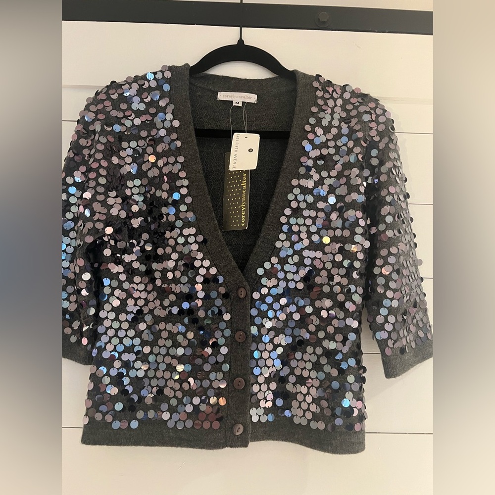 Corey Lynn Calter Sequin Gray Sweater cardigan